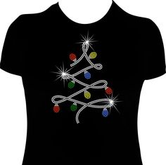 Christmas Light Tree, Rhinestone Shirt Designs, Rhinestone Designs Templates, Rhinestone Designs Pattern, Light Tree, Bling Shirt, Bling Ideas, Christmas Bling, Rhinestone Shirt