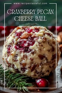 cranberry pecan cheese ball on a platter