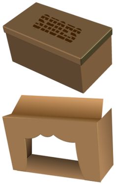 two cardboard boxes with the same design on each side, one brown and one light brown