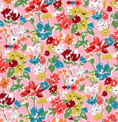 a pink background with colorful flowers on it