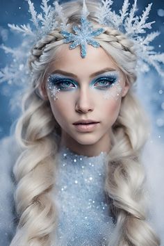 Dieses Portrait wurde von Julia May mit KI von Canva erstellt und dient als Inspiration. Erfahre hier mehr über Künstliche Intelligenz und viele Tipps, um mit Hilfe von KI Kunst zu erschaffen. #makeup #ki #portrait #winter #frau #schnee #eiskristalle #haarschmuck #haarkranz #märchen #eiskönigin #blond Winter Fairy Makeup, Ice Fairy Costume, Ice Princess Makeup, Winter Fairy Costume, Diy Christmas Costumes, Ice Makeup, Elsa Makeup