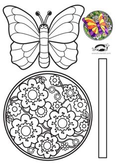 a coloring page with an image of a butterfly on top of a flower bowl and a ruler