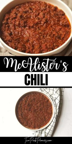 text that says McAlister's Chili above and below are images of chili Copycat Chili Recipes, Hormel Chili Copycat Recipe, Chili Parlor Chili 12 Tomatoes, Ponderosa Recipes, Chili Parlor Chili, Mcalister's Chili Recipe, Chuckwagon Chili, Bean Free Chili, Chili Recipe Homemade