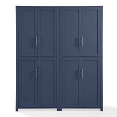 a large blue cabinet with four doors