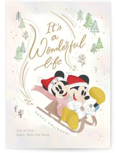 mickey and minnie on sleigh with the words it's a wonderful life