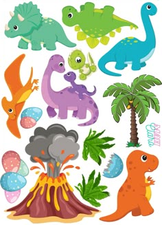 an image of dinosaurs and volcanos