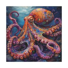 an oil painting of an octopus in the ocean