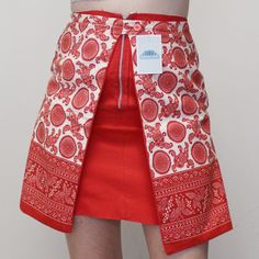 Vintage 60s Zip Front Mini Skirt! Split Layered High Waisted Mini Skirt with Funky Bohemian Paisley type Pattern. Size not marked, fits approx. a S Waist: 25" Hips: 36 1/2" Length: 17" red wht 70s pattern mini 7.6 oz. Red Cotton Skort For Spring, Red Relaxed Wrap Skirt For Spring, Fitted Red Wrap Skirt For Summer, Retro Red Skort For Summer, Red Pencil Skort With Lined Skirt, Vintage Short Length Cotton Skirt, Red Cotton Skort Of Short Length, Red Pencil Skirt Skort With Lined Skirt, Red Pencil Mini Skirt For Summer