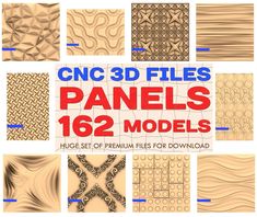 the front cover of cnc 3d files panels, featuring various patterns and sizes for each panel