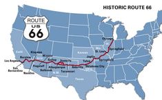 a map with the route 66 on it and an interstate sign in the middle one