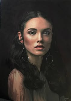 a painting of a woman with large hoop earrings