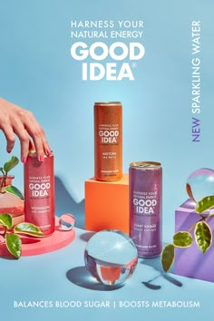 an advertisement for good idea featuring hand and body care products