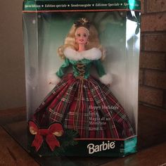 a barbie doll in a christmas dress