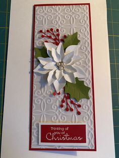 a christmas card with poinsettis and holly