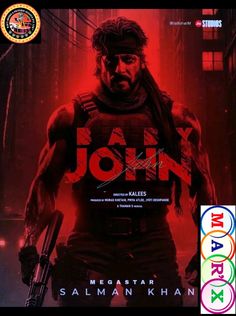 the movie poster for john is shown in red and black with an image of a man holding