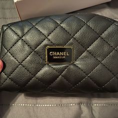 Makeup Bag With Pearl Crossbody Strap Brand New With Box Chanel Makeup, Chanel Beauty, Chanel Black, Chanel Bag, Makeup Bag, Bag Lady, Chanel, Brand New, Makeup