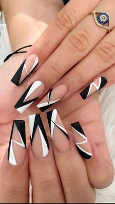 Black And White Nails, Edgy Nails, Her Nails, Long Acrylic Nails Coffin, White Nail, Acrylic Nails Coffin Short, Fancy Nails, Dope Nails, Short Acrylic Nails