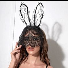 Lace Bunny Ears Headband Brand New Halloween Bunny Masquerade Goth Punk Cosplay Costume Egirl Features: Black Lace Bunny Ears Black Headband Lace Can Be Worn Covering Your Eyes Or Behind Your Head. One Size Brand New Will Be Packaged In Original Packaging. Does Not Have Tags Attached But Will Be Packaged In Original Packaging! Baddie Punk Cosplay Goth Bunny Halloween Costume Lace Bunny Ears, Playboy Bunny Costume, Bunny Ears Headband, Lace Mask, Bunny Costume, Lace Veils, Ear Hair, Black Headband, Hair Hoop