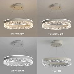 four different types of lights that are hanging from the ceiling and on top of each other