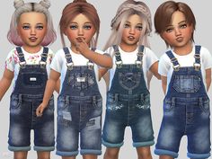 -Available in 5 styles  Found in TSR Category 'Sims 4 Toddler Female' Toddler Cc Sims 4, Denim Short Overalls, Alpha Cc, Sims Baby, Sims 4 Cc Kids Clothing, Toddler Overalls