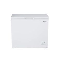 a white chest freezer on a white background