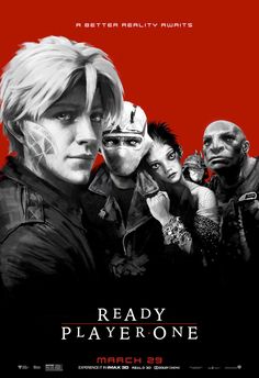 the movie poster for ready player one, which features two men with blonde hair and glasses