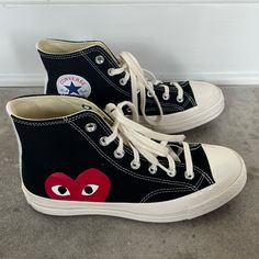 Converse Comme Des Garcon Play Chuck 70 High-Tops -Only Worn Twice/ Still In Great Condition -See All Pictures For Markings & Wear -Box Will Be Included Converse Comme Des Garcons, Converse Red, Shoes Converse, Comme Des Garcons Play, Chuck 70, Womens Converse, Converse Shoes, Womens Shoes Sneakers, Black Red