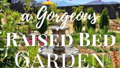 a garden with flowers and plants in the background that says, a gorgeous raised bed garden