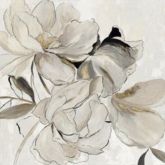 a painting of white flowers on a gray background