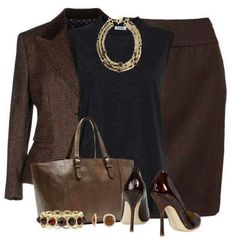 Work Outfits Polyvore, Pencil Skirt Outfits, Womens Business Casual, Brown Pants, Casual Work Outfits