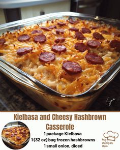 Kielbasa and Cheesy Hashbrown Casserole Ham And Hashbrown Casserole, Easy Kielbasa Recipes, Easy Weeknight Casseroles, Cheesy Potatoes With Hashbrowns, Kielbasa And Potatoes, Cheesy Hashbrown, Baked Meatloaf, Hashbrown Casserole Recipe, Cheesy Hashbrown Casserole