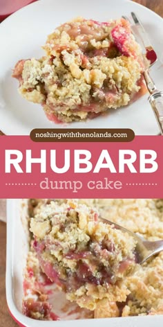 rhubarb dump cake recipe with text overlay