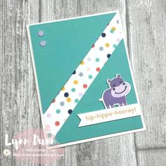 a card with a hippo - hooray on it and polka dot tape