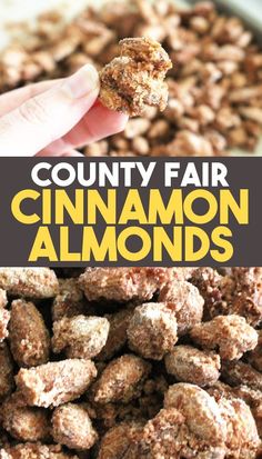 a hand holding up a small piece of cinnamon almonds over a bowl of cereal