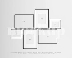 four black and white square frames on a wall with the number twenty five below them