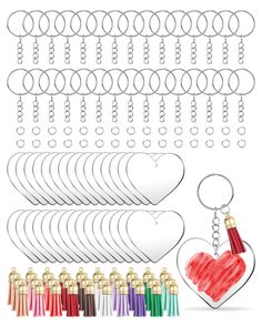 a bunch of different items that are in the shape of hearts and tassels