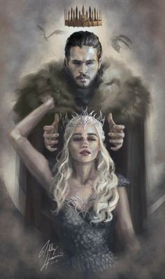 a painting of a man and woman dressed as the same character in game of thrones