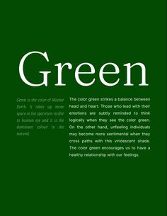 a green poster with the words green in white text on a dark green back ground