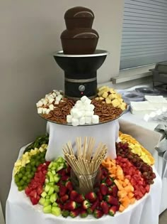 an assortment of food is displayed on a table