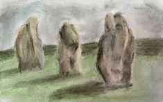 a drawing of three stonehenge standing in the grass