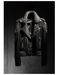 Men's Spiked Punk Jacket, Shoulder Epaulets Jacket, Handmade Black Cowhide Leather Jacket, Silver Studded Gothic Jacket, Motorbike Jacket,Studded Jacket made with 100 % Genuine Top Quality Cowhide LeatherSilver StuddedHigh-Quality Studs. Each securely added by handCropped, Vintage - Inspired / Moto / Fit0.9 to 1.0 MM Cowhide Leather usedSoft Black Real LeatherAll sizes AvailableMake sure to Look at the size chart below before selecting your size.We can offer you customized size/ customized desig