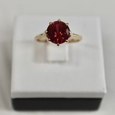 New! 14K Simulant Ruby Solitaire Ring, 1.9 Carat, Vintage, Estate Yellow Gold was just added to eBay. Check it out! #eBay #eBaySeller Formal Ruby Gemstone Ring, Classic Red Promise Ring, Classic Ruby Ring With Round Stone For Formal Occasions, Fine Jewelry Ruby Ring With Center Stone For Promise, Formal Round Ruby Ring In Fine Jewelry Style, Classic Diamond Ring With Round Gemstone, Classic Ruby Diamond Ring, Vvs Clarity Ruby Ring For Formal Occasions, Classic Ruby Jewelry With Center Stone