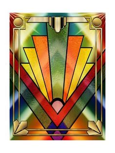 an art deco style design in multicolors metal print