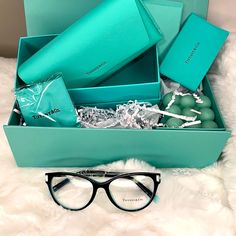 Nwt Bundle Includes Luxury Frames,Case,Gift Box, Scented Candle, Authentic Registration Card Tiffany Gifts, Perfume Box, Stationary Gifts, Blue And White Style, Blue Box, Tiffany And Co, Eyeglass Case, Bar Earrings, Glasses Case