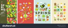 four vertical banners with the words spring, spring and autumn