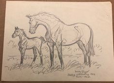 a drawing of two horses standing next to each other