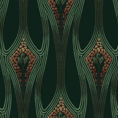 a green and red wallpaper with an abstract design