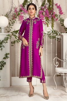 This item is available in our store. Buy the best selling Pakistani designer outfits for women online from our store at exclusive prices. Our collection includes the latest variety of high quality designer women's dresses including new arrivals, casual pret, luxury pret, wedding wears, formal dresses & more. Shop now. Luxury Pret, Zardozi Embroidery, Designer Outfit, Pakistani Fashion Party Wear, Silk Outfit, Designer Outfits, Outfits For Women, Elegant Chic