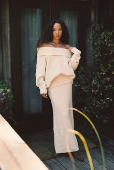 Being cozy never looked so chic. Comfort meets cute in the Pamela Beige Sweater set we never want to take off. With an adjustable folder detail at the waist you wear the Pamela Beige Sweater Maxi Skirt high or low rise and seamless pairs with the Pamela Beige Off The Shoulder Sweater for an effortlessly boho chic look. Sweater Maxi Skirt, Beige Chunky Knit Cropped Sweater, Chic Off-shoulder Fall Sweater, Oversized Beige Knit Cropped Sweater, Chic Oversized Off-shoulder Sweater, Fall Off-shoulder Stretch Sweater Dress, Fall Bottoms, Chunky Accessories, Party Bottoms