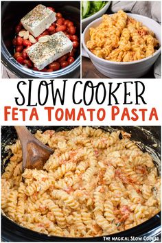 this slow cooker feta tomato pasta recipe is so delicious and easy to make